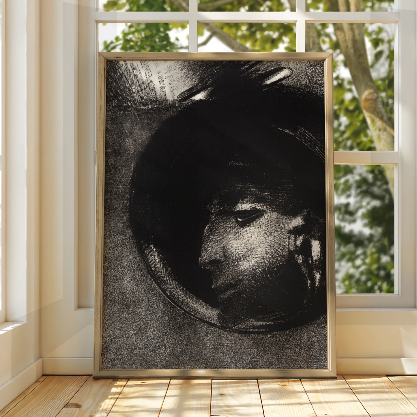 Dark Halloween Art Print, Eerie Face Charcoal Poster, Gothic Black Wall Art Decor