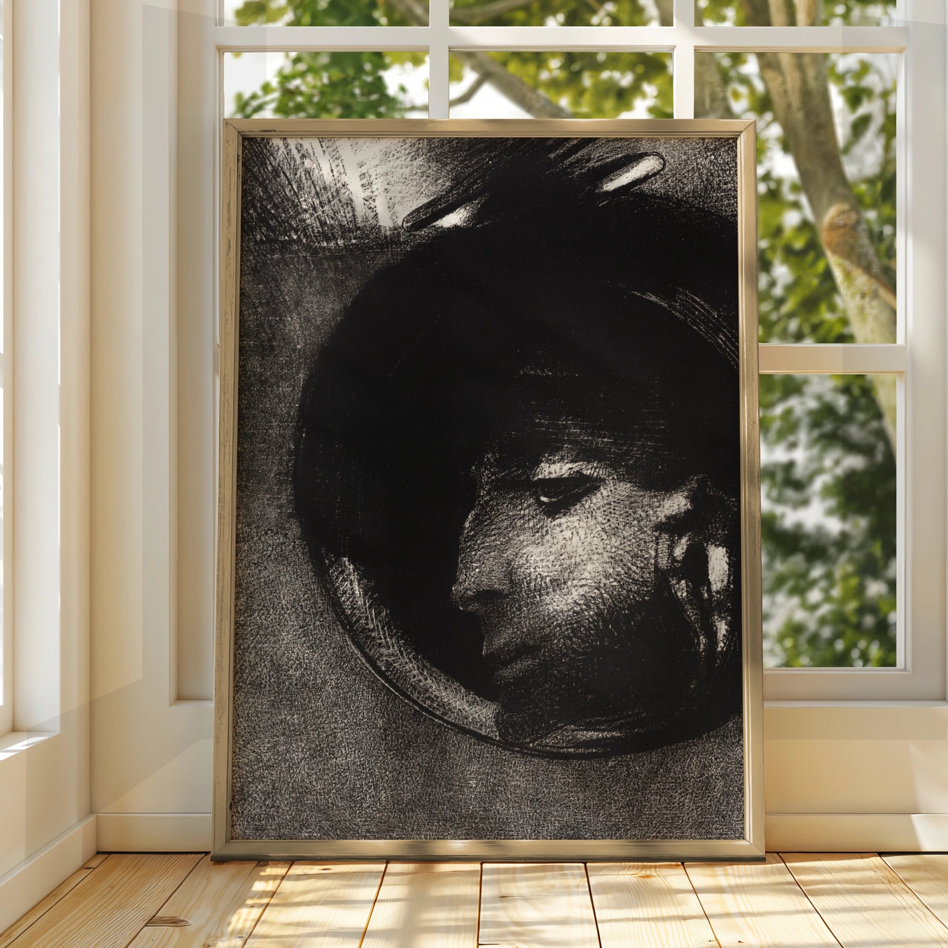 Dark Halloween Art Print, Eerie Face Charcoal Poster, Gothic Black Wall Art Decor