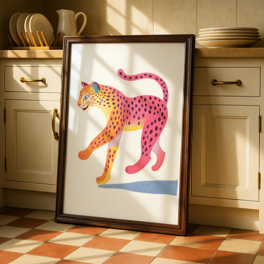 Colourful Leopard Nursery Wall Art, Kids Animal Print, Bold Pink Cheetah Poster