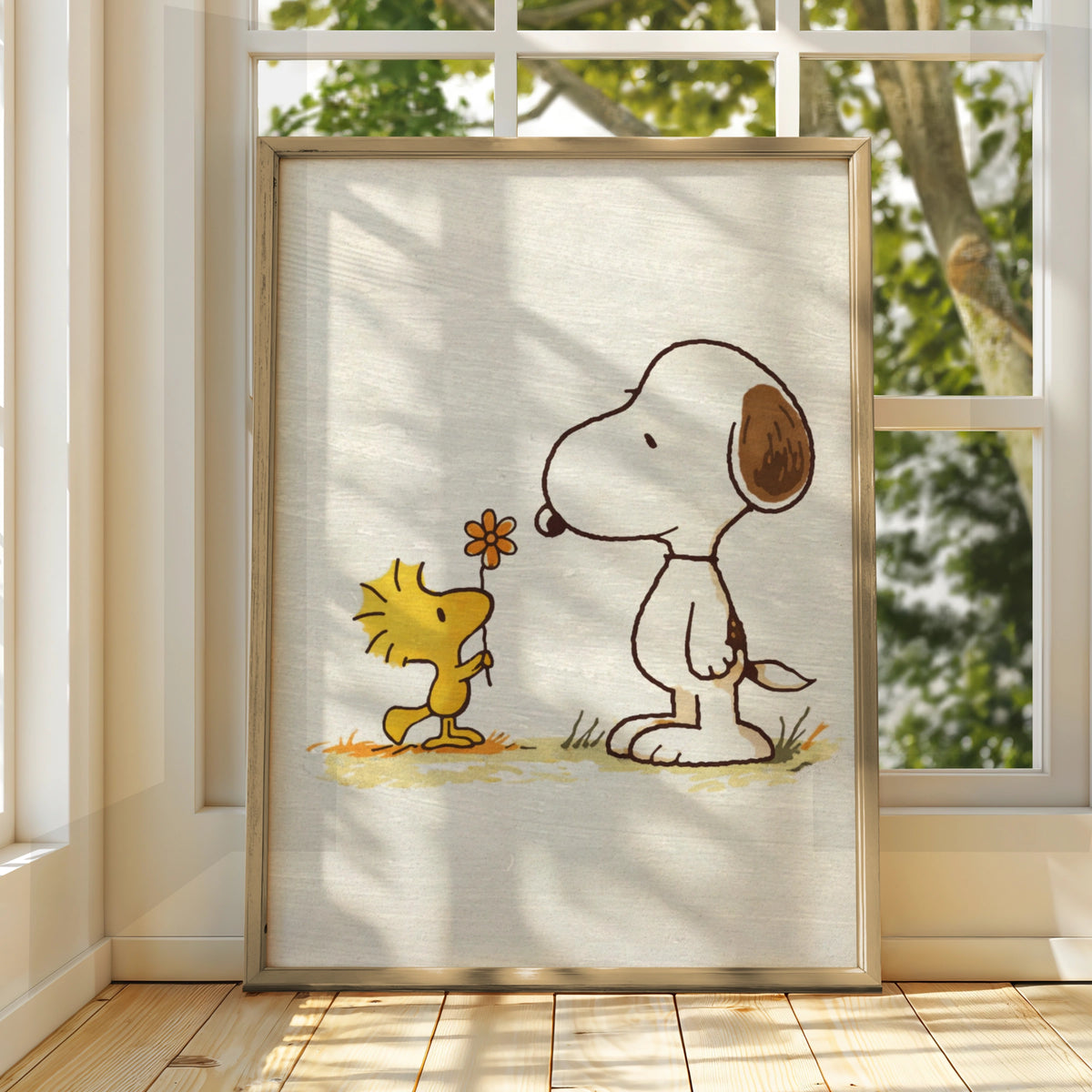 Flower Cartoon Poster, Retro Peanuts Wall Art, Quirky Print