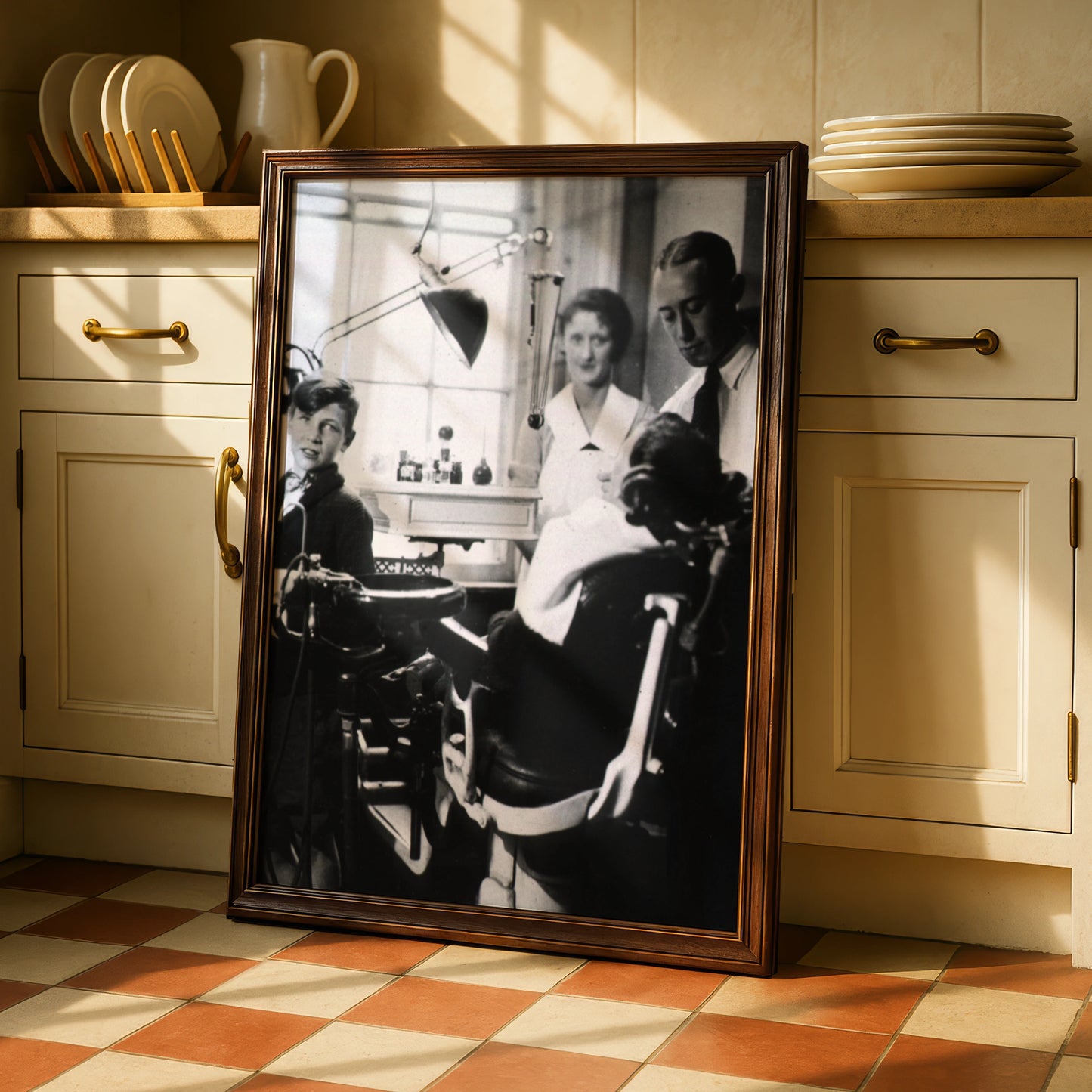 Vintage Dentist Chair Black White Photo Poster, Retro Dental Office Wall Art Print