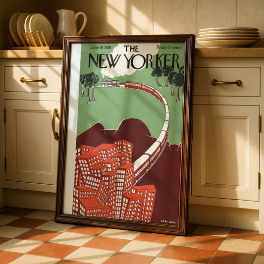 New Yorker Cover June 1926 Poster, Vintage Train City Art, Carl Rose Wall Print