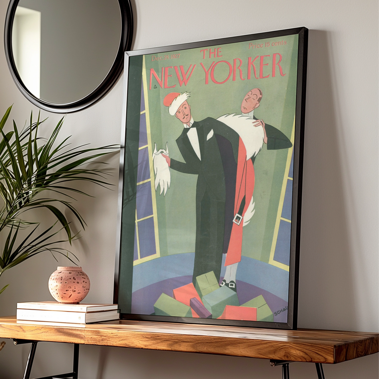 The New Yorker Christmas 1927 Cover Art Poster, Art Deco Holiday Vintage Print