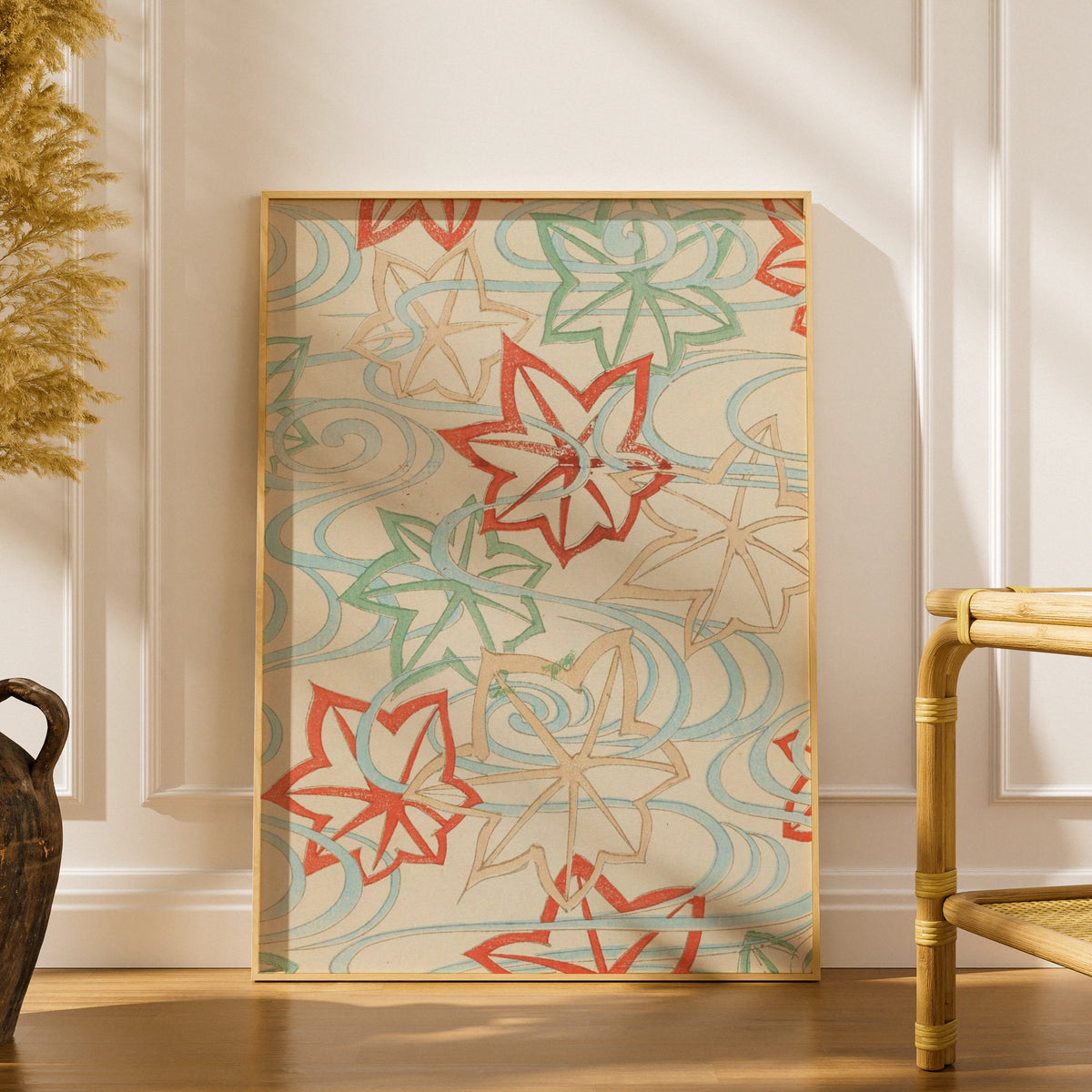 Japanese Botanical Print, Vintage Woodblock Wall Art, Maple Leaf Floral Japandi Poster – A5 print