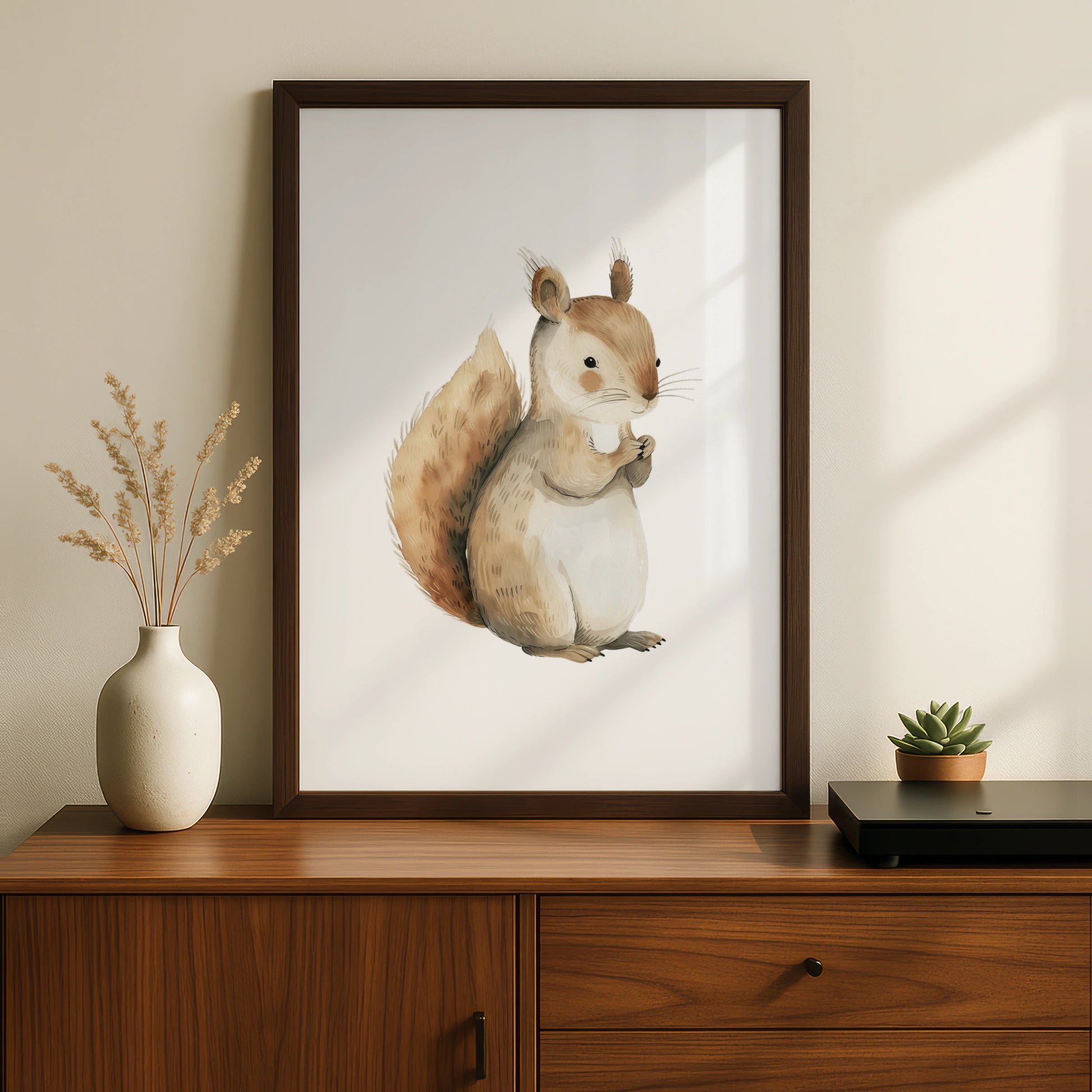 Squirrel Nursery Wall Art, Woodland Animal Print, Baby Room Poster, Neutral Boho Decor