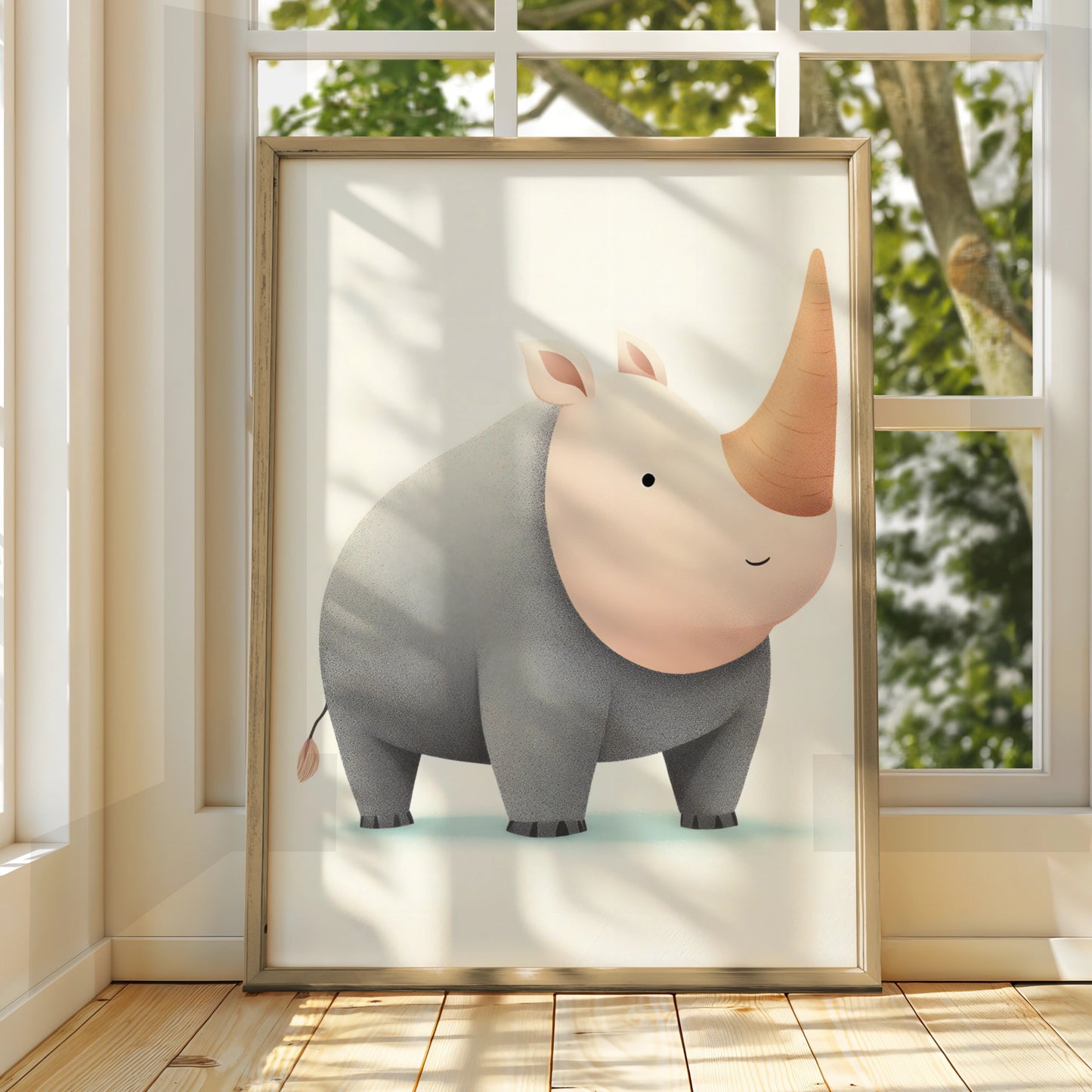 Cute Rhino Nursery Wall Art, Baby Rhinoceros Print, Children's Animal Poster, Kids Room Decor