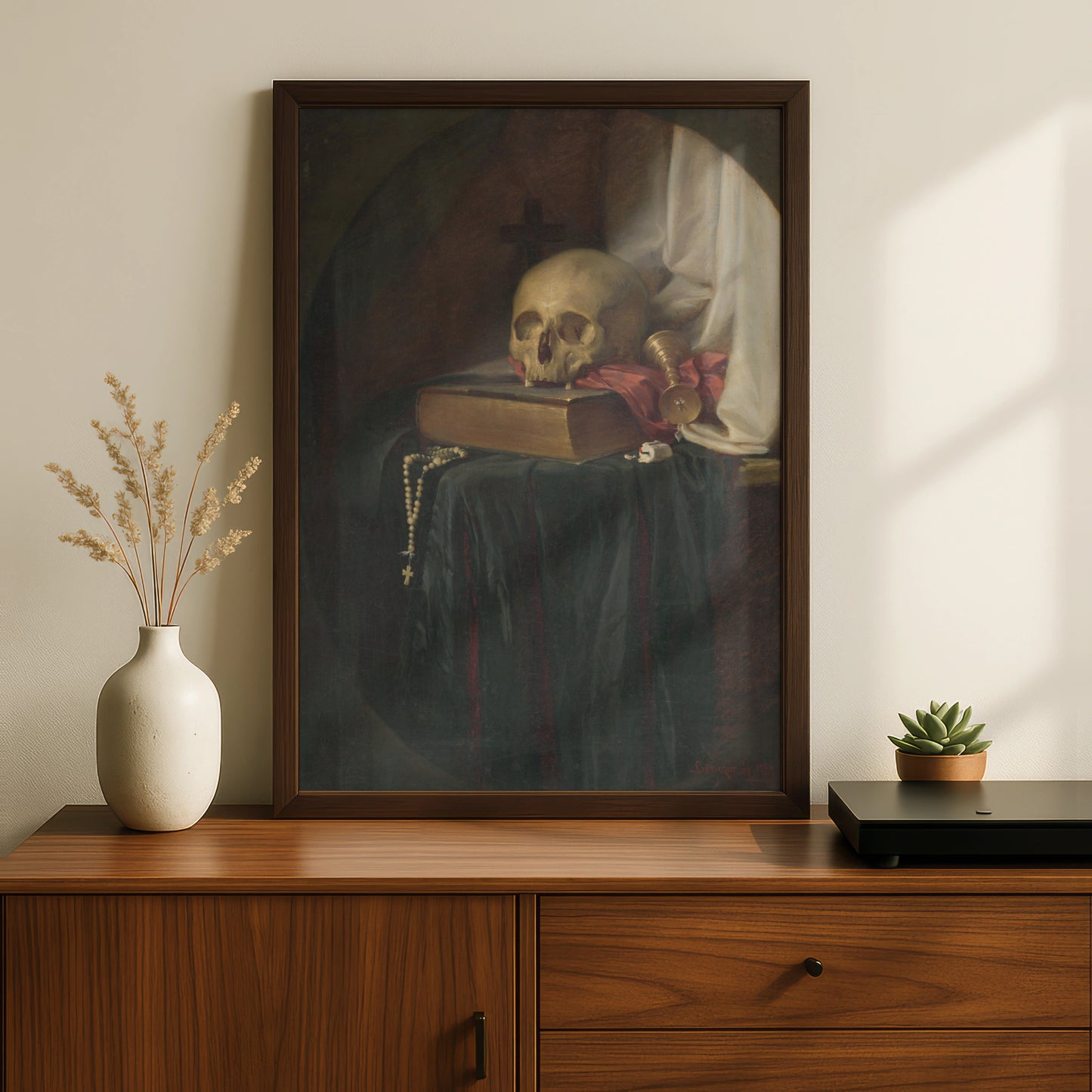 Vanitas Skull Still Life Halloween Art Print, Gothic Memento Mori Poster, Dark Academia Wall Art