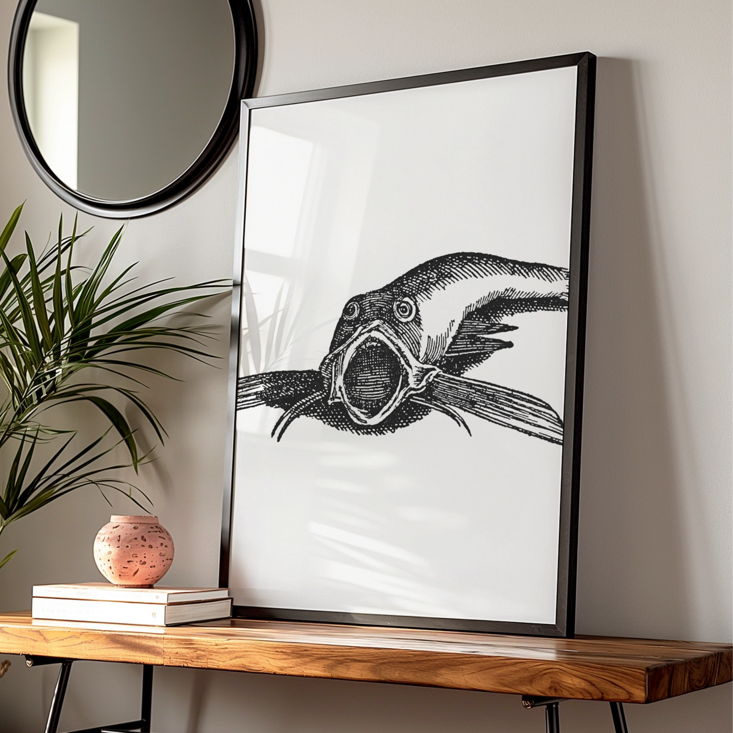 Vintage Catfish Engraving Art Print, Black White Gothic Fish Poster, Dark Halloween Wall Art