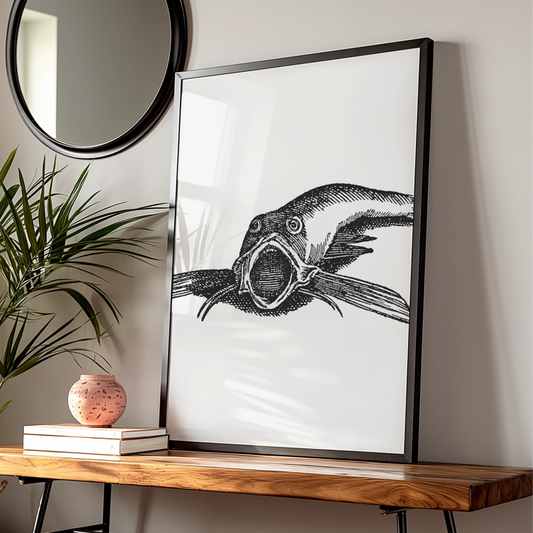 Vintage Catfish Engraving Art Print, Black White Gothic Fish Poster, Dark Halloween Wall Art