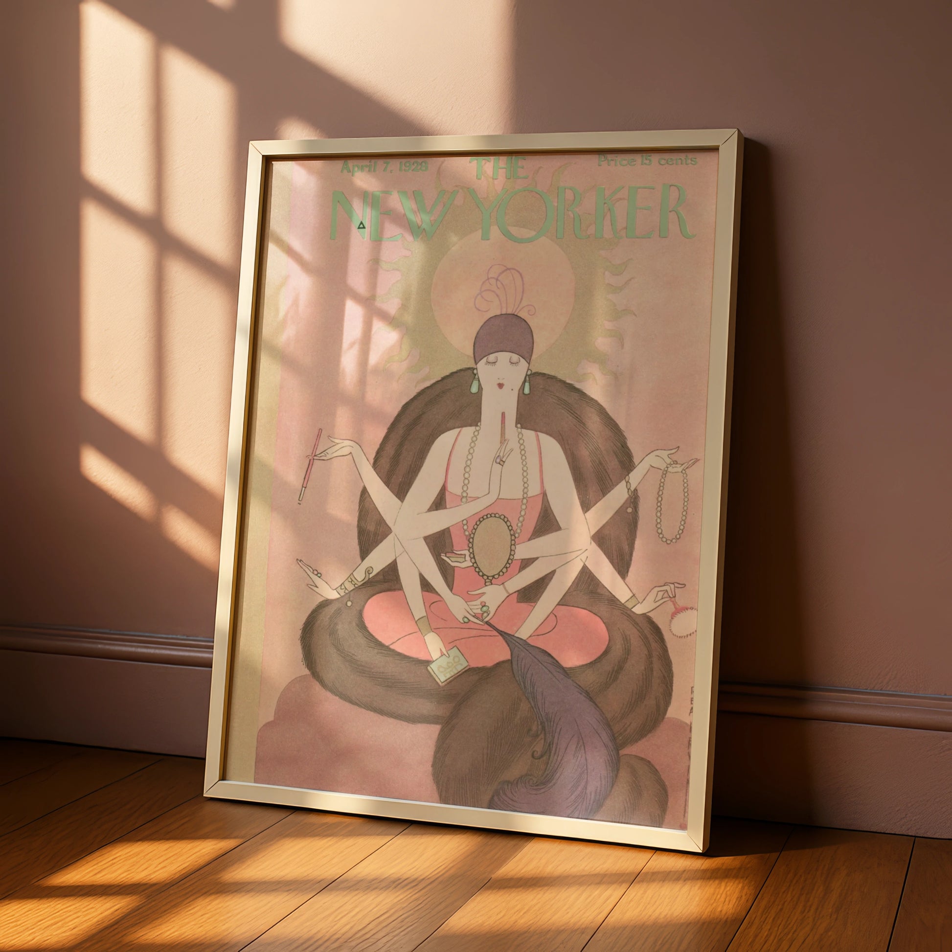 The New Yorker April 1928 Cover Poster, Art Deco Lady, Vintage Pink Wall Art Print