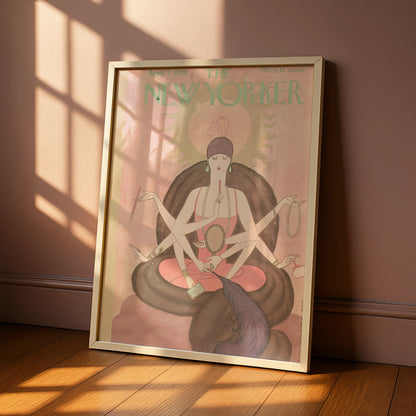 The New Yorker April 1928 Cover Poster, Art Deco Lady, Vintage Pink Wall Art Print