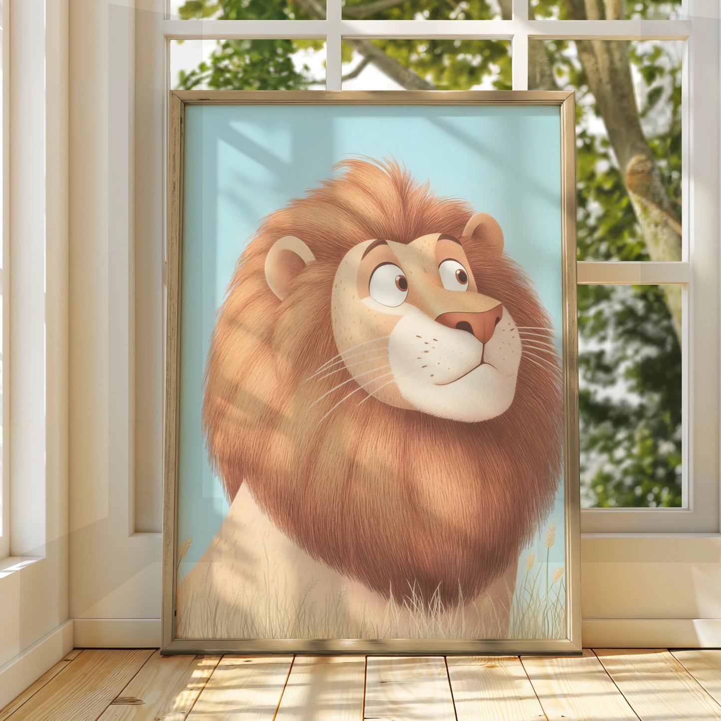 Lion Nursery Wall Art, Cute Lion Print, Baby Boy Room Poster, Safari Animal Decor