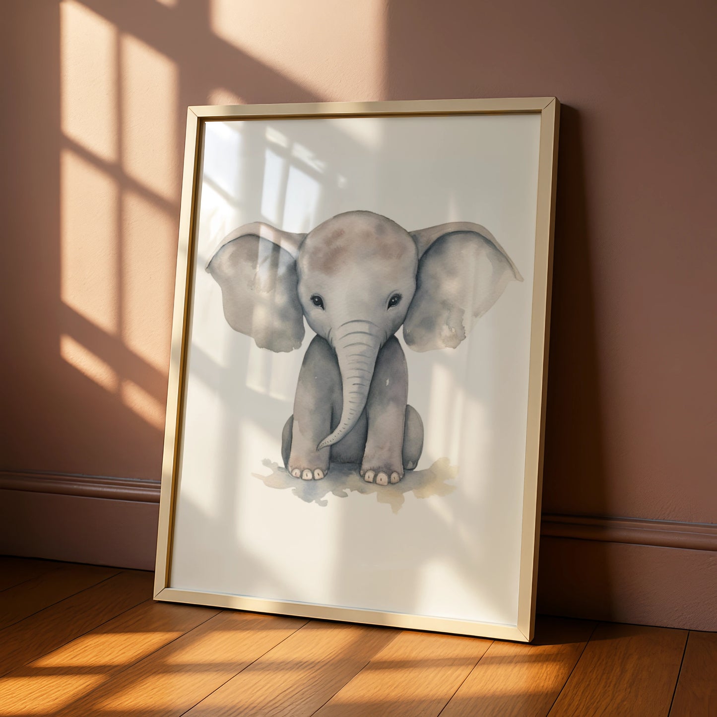 Baby Elephant Nursery Wall Art, Watercolour Animal Print, Grey Kids Room Poster