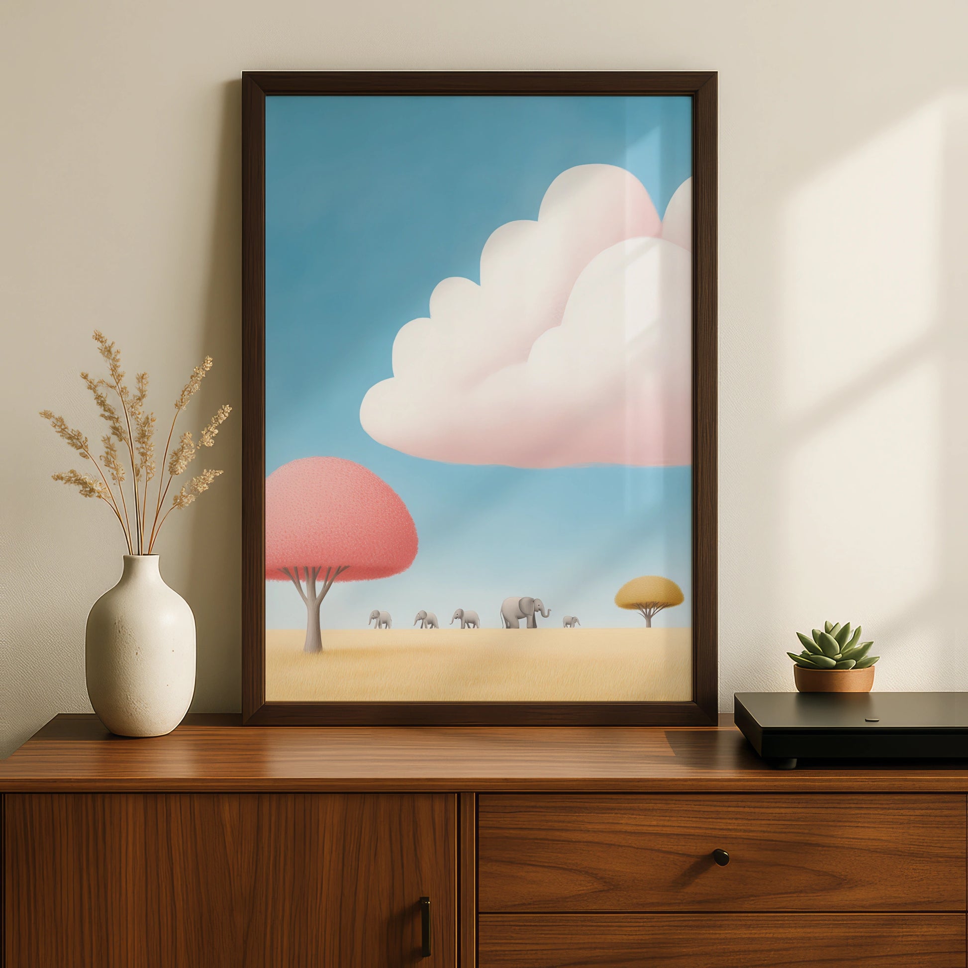 Elephant Nursery Wall Art, Pastel Safari Print, Baby Animal Poster, Kids Room Decor