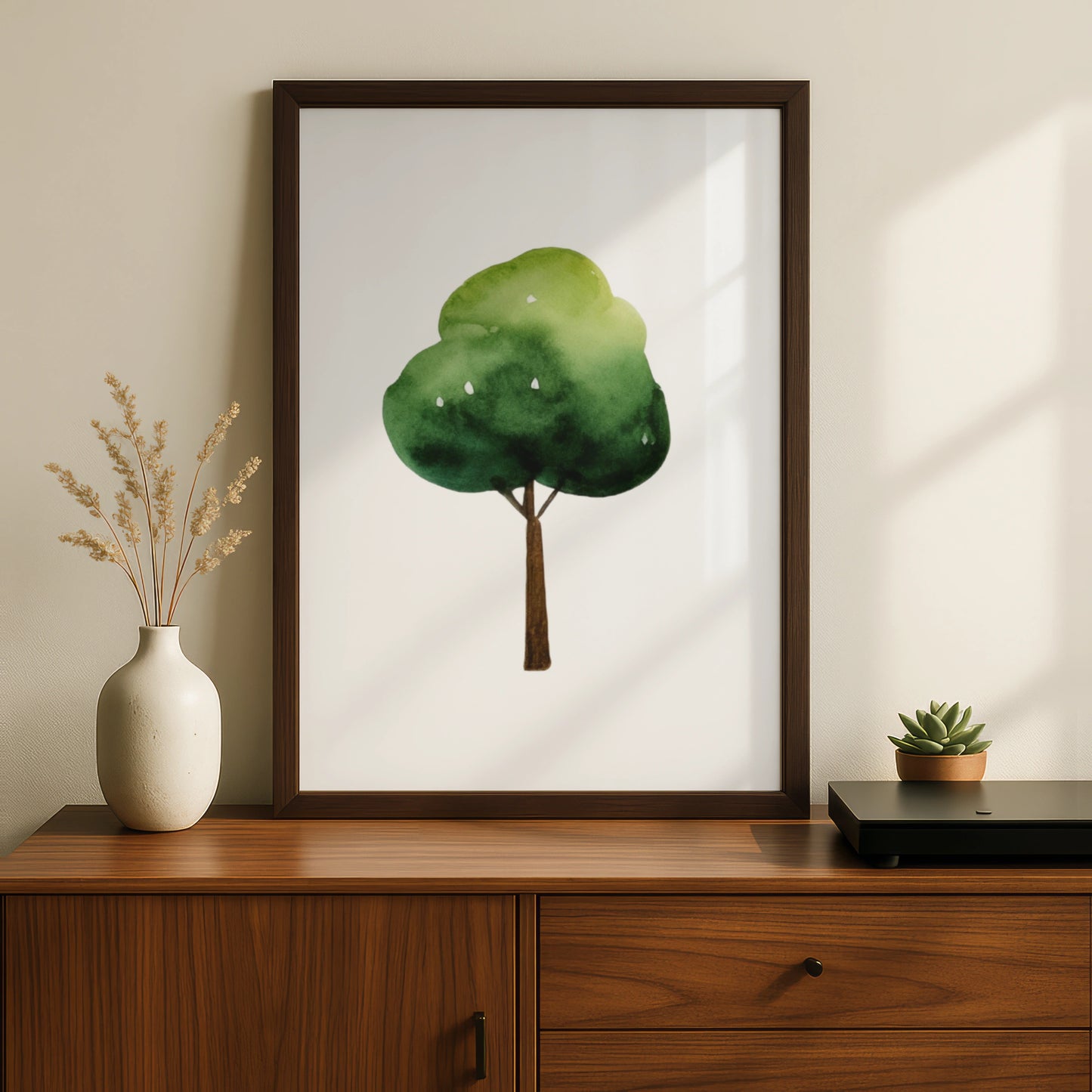 Watercolour Tree Nursery Wall Art, Green Nature Kids Room Poster, Children's Decor Print