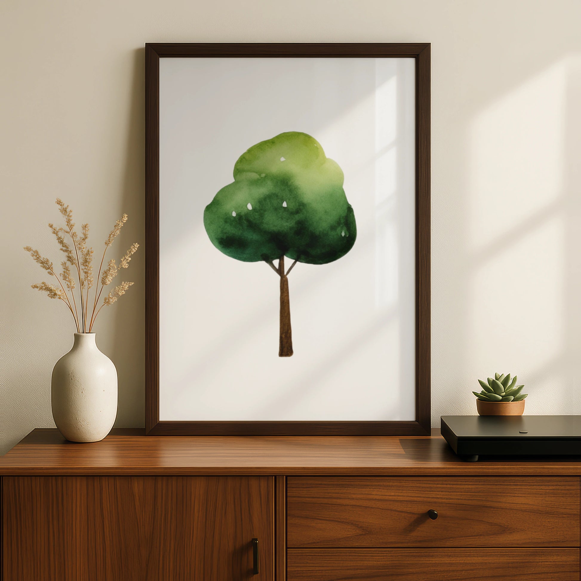 Watercolour Tree Nursery Wall Art, Green Nature Kids Room Poster, Children's Decor Print