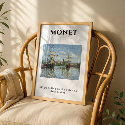 Monet Ships on the Seine Wall Art Print | Impressionist Sailing Poster, Living Room Decor – product image 3