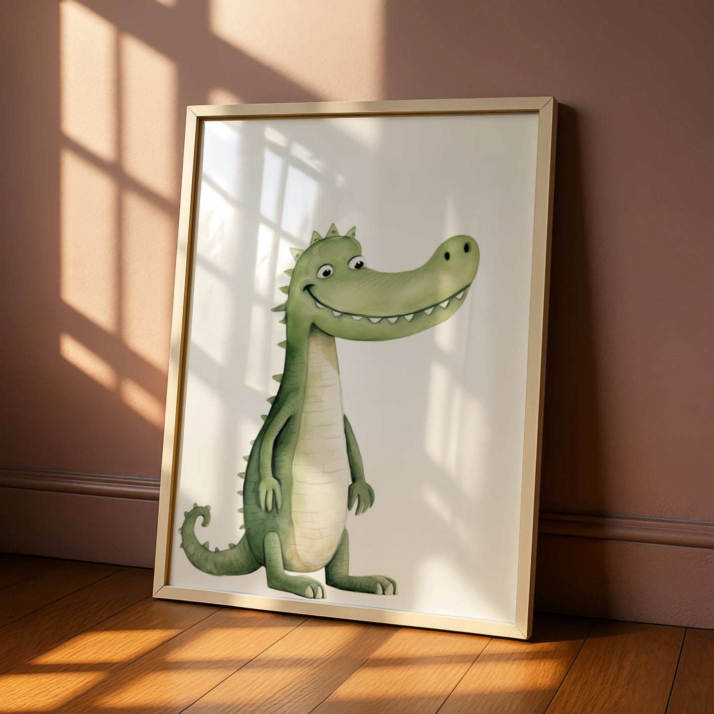 Cute Crocodile Nursery Wall Art, Watercolour Animal Print, Kids Room Poster, Green