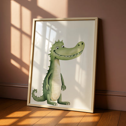 Cute Crocodile Nursery Wall Art, Watercolour Animal Print, Kids Room Poster, Green