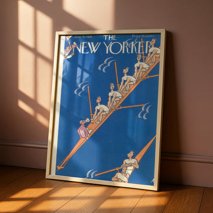 The New Yorker 1926 Rowing Cover Poster, Vintage Art Deco Blue Wall Art Print
