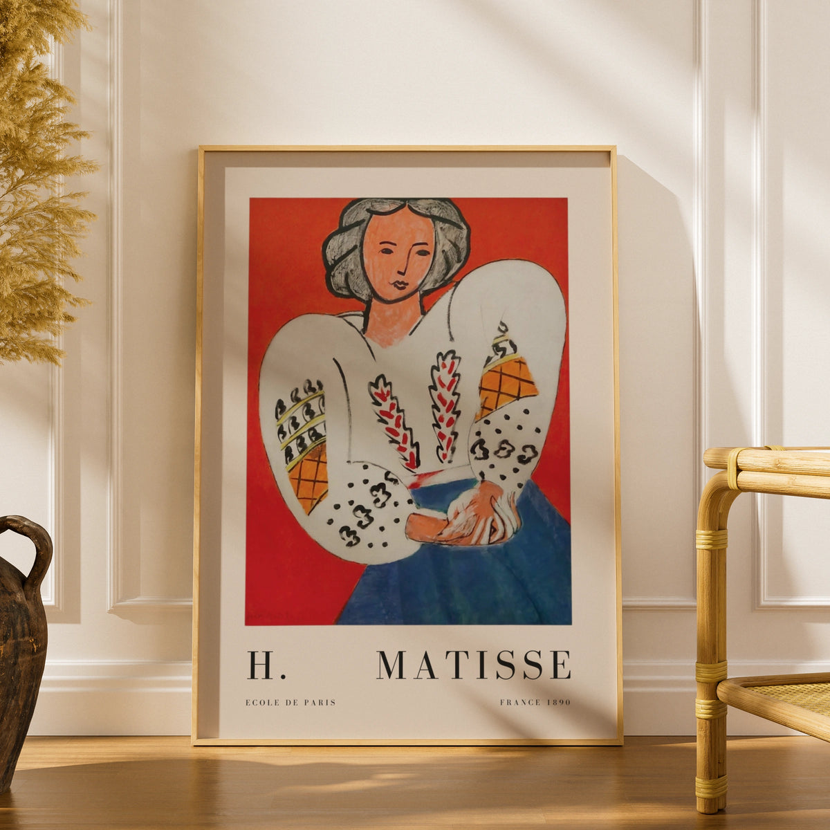 Red Woman in Blouse Wall Art Print, Colourful Vintage Modernist Poster – product image 1