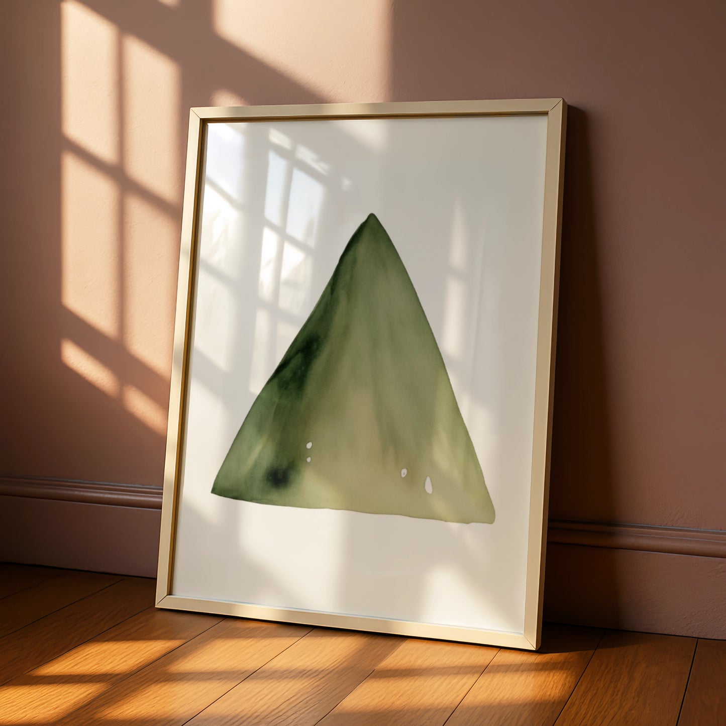 Green Watercolour Triangle Nursery Wall Art, Sage Shape Print, Baby Room Poster