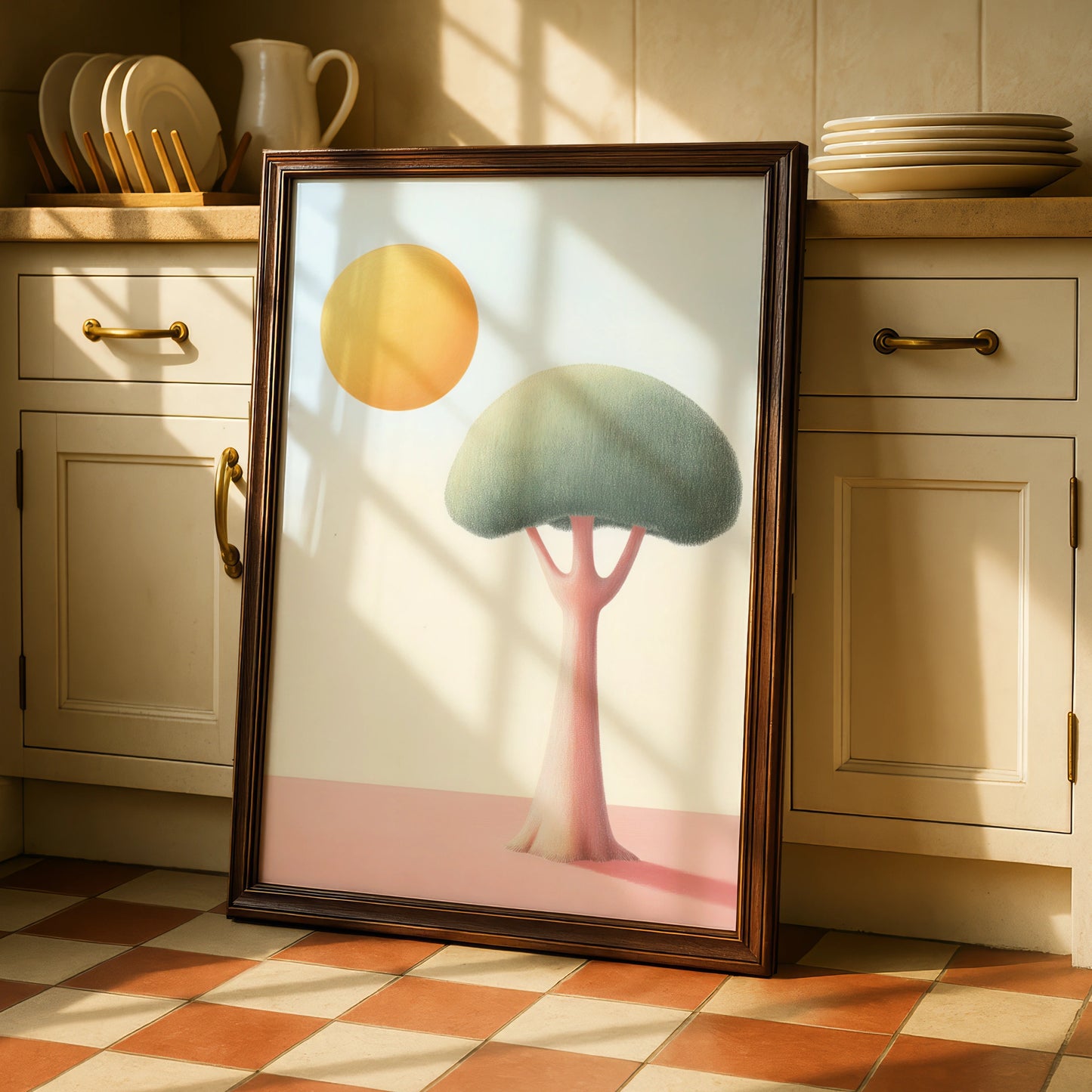 Nursery Wall Art Tree Print, Pastel Sun Poster, Baby Room Decor, Minimalist Kids Art