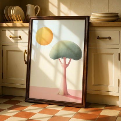 Nursery Wall Art Tree Print, Pastel Sun Poster, Baby Room Decor, Minimalist Kids Art