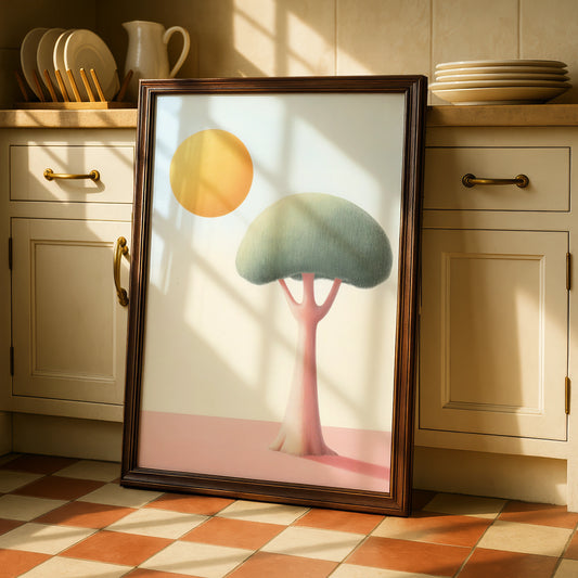Nursery Wall Art Tree Print, Pastel Sun Poster, Baby Room Decor, Minimalist Kids Art
