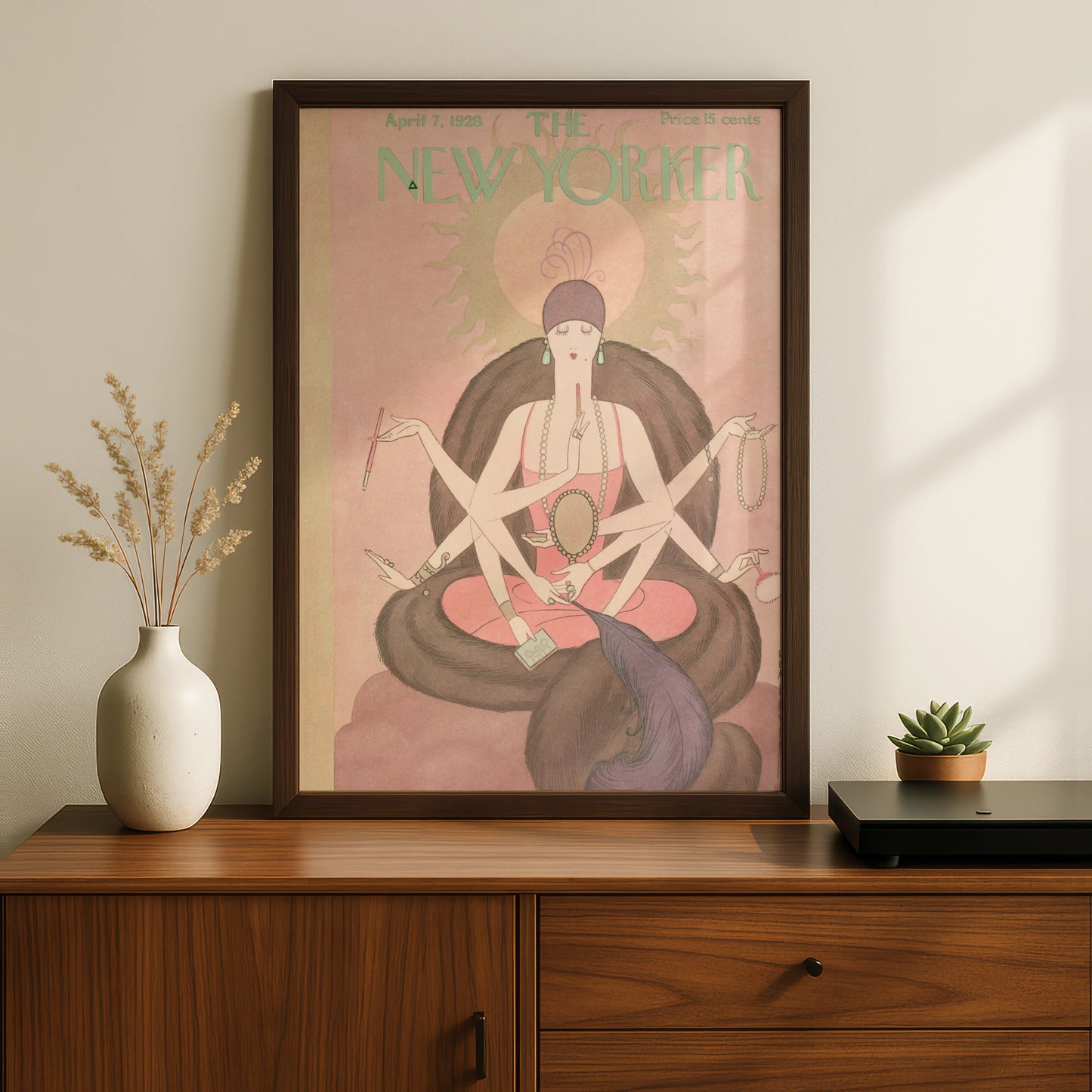 The New Yorker April 1928 Cover Poster, Art Deco Lady, Vintage Pink Wall Art Print