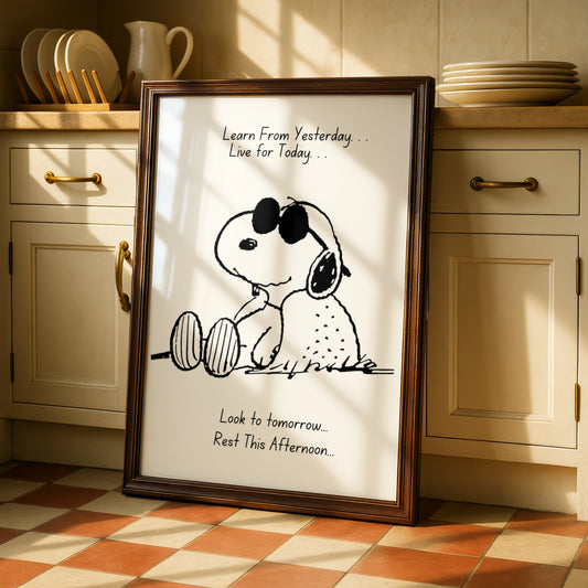 Cartoon Dog Inspirational Quote Poster, Funny Wall Art, Black White Print, Cool Dog Wall Decor