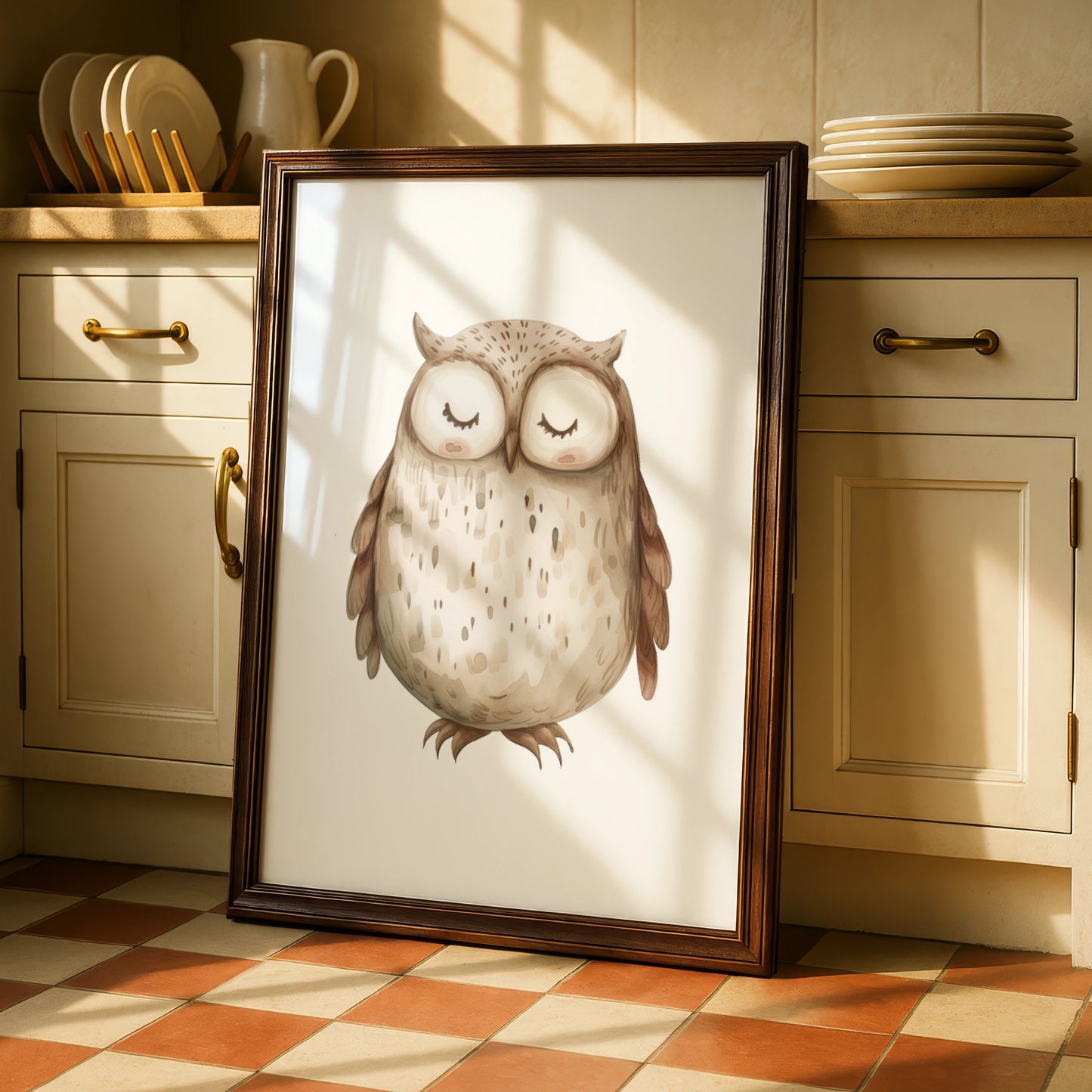 Nursery Owl Wall Art Print, Cute Watercolour Baby Poster, Woodland Animal Decor