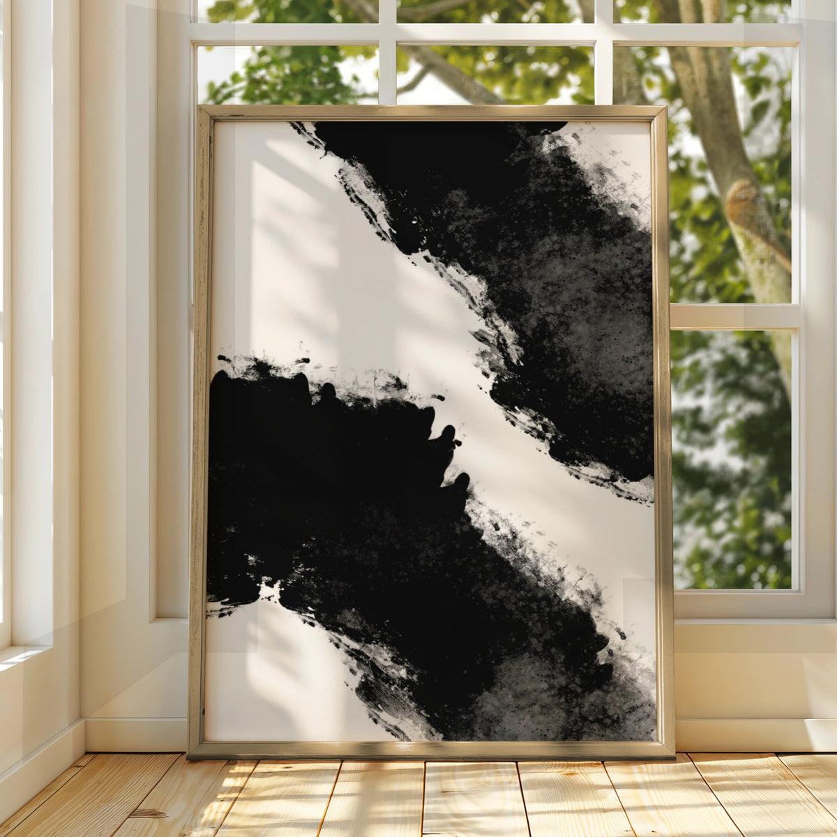 Abstract Ink Splash Monochrome Wall Art, Black and White Poster, Modern Print