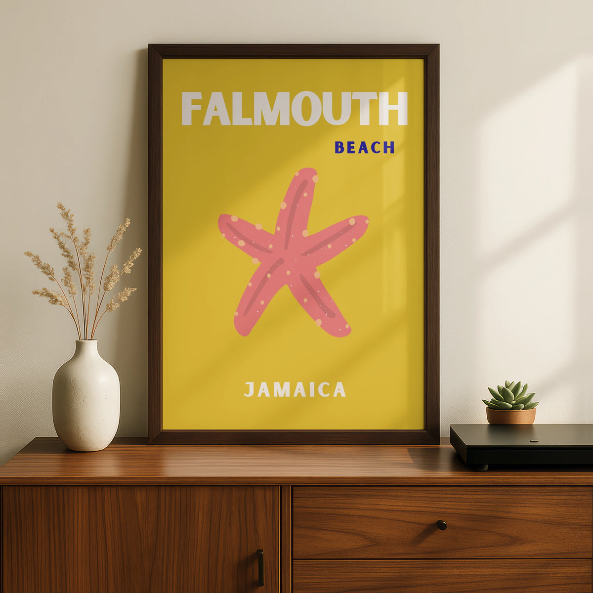 Falmouth Beach Jamaica Travel Poster, Caribbean Wall Art, Retro Tropical Print