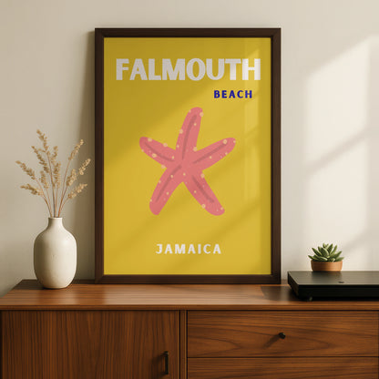 Falmouth Beach Jamaica Travel Poster, Caribbean Wall Art, Retro Tropical Print