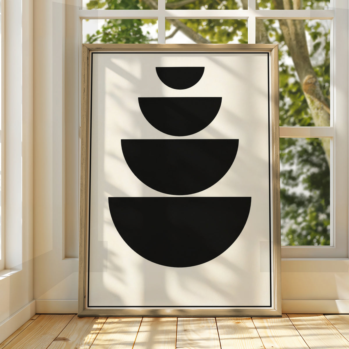 Geometric Semicircle Art, Monochrome Wall Art, Minimalist Black White Poster, Abstract Shape Print
