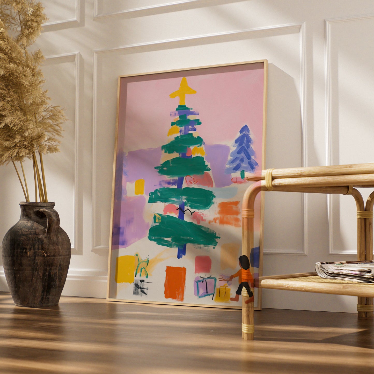 Christmas Tree Poster, Colourful Abstract Xmas Wall Art, Festive Holiday Print for Kids Room