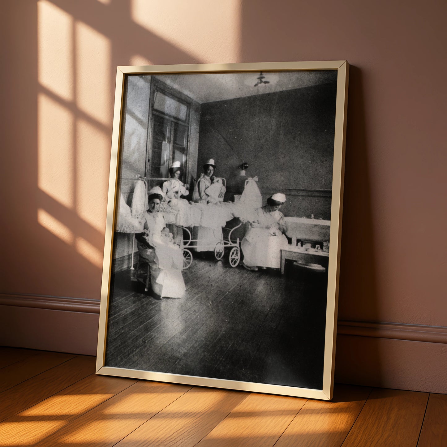 Vintage Nurses Nursery Ward Print, Victorian Hospital Black White Photography Poster