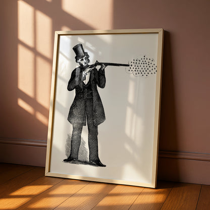 Victorian Gunman Halloween Art Print, Vintage Engraving Poster, Gothic Black Wall Art
