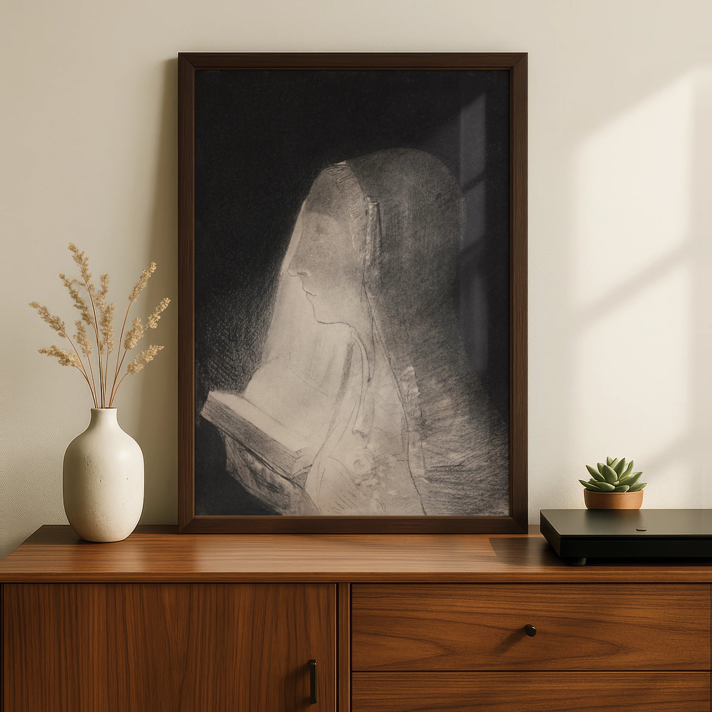 Halloween Gothic Woman Reading Art Print, Dark Occult Poster, Spooky Black Wall Art