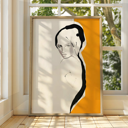 Female Figure Sketch Print, Modern Portrait Wall Art, Black Line Drawing, Contemporary Poster
