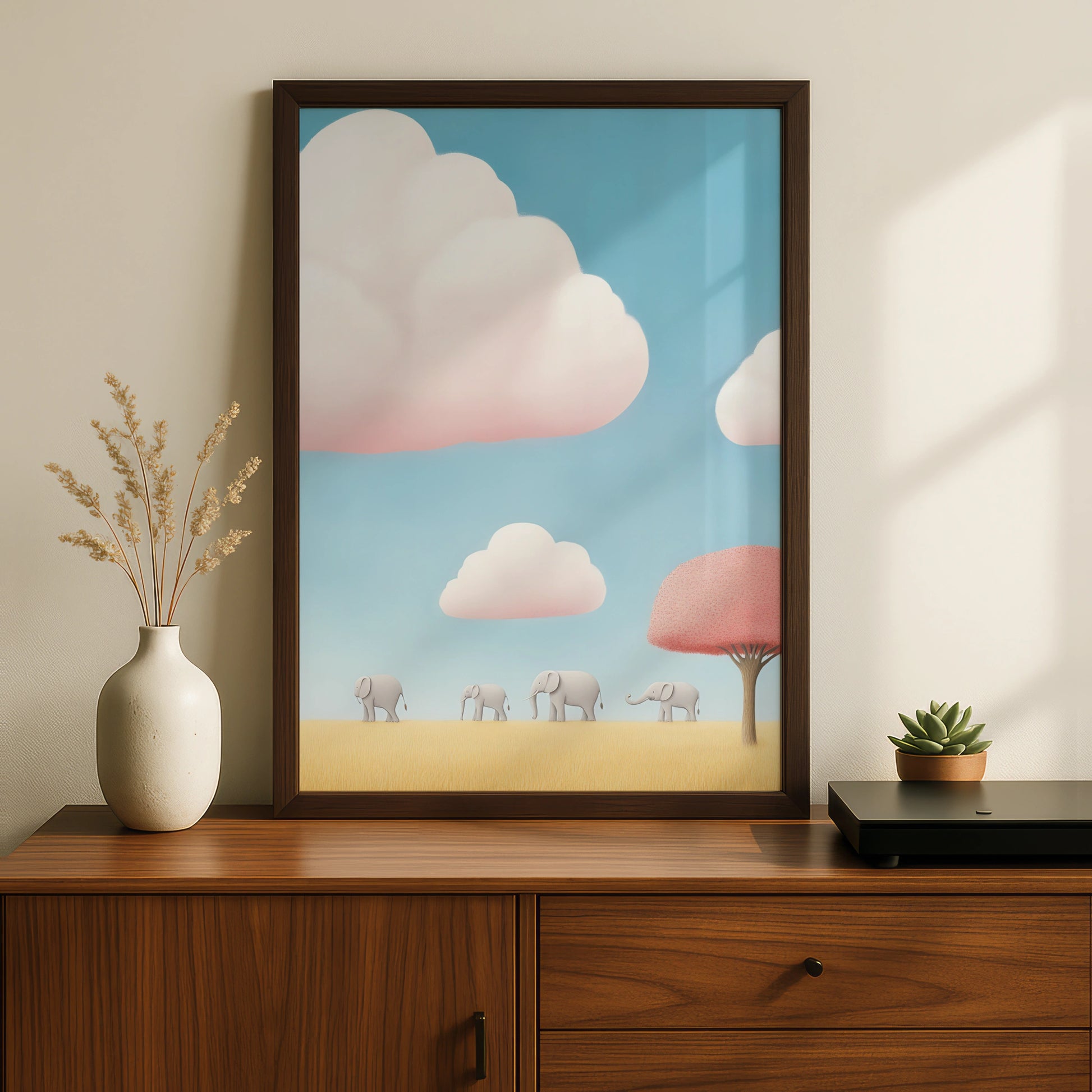 Elephant Nursery Wall Art, Baby Animals Poster, Pink Blue Kids Room Print, Safari