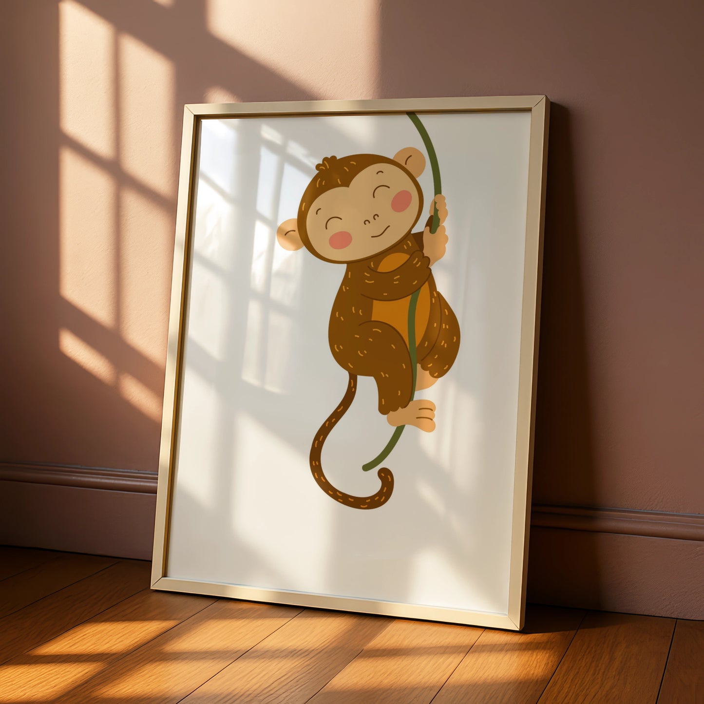 Cute Monkey Nursery Wall Art, Baby Animal Poster, Kids Room Jungle Print, Toddler Decor