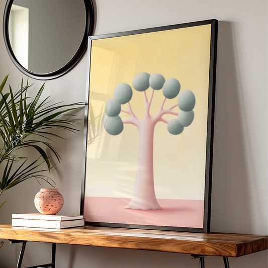 Nursery Tree Wall Art, Pastel Pink Yellow Kids Room Print, Minimalist Baby Decor