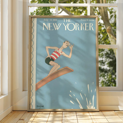 The New Yorker July 1928 Cover Poster, Vintage Diving Board Art, Retro Summer Wall Print