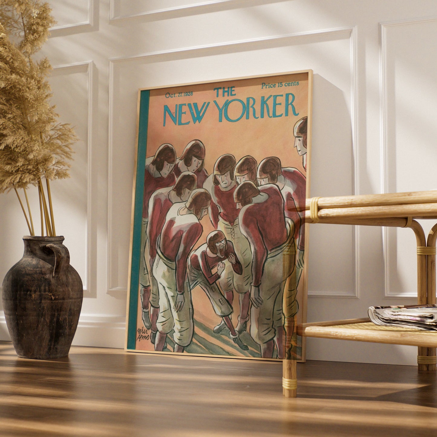 The New Yorker October 1928 Football Huddle Cover Art Poster, Vintage Sports Wall Art