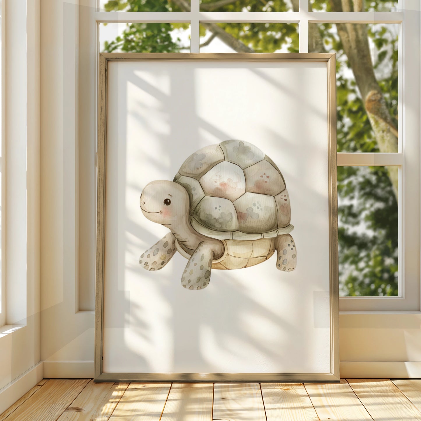Cute Turtle Nursery Wall Art, Baby Animal Poster, Watercolour Tortoise Print for Kids Room