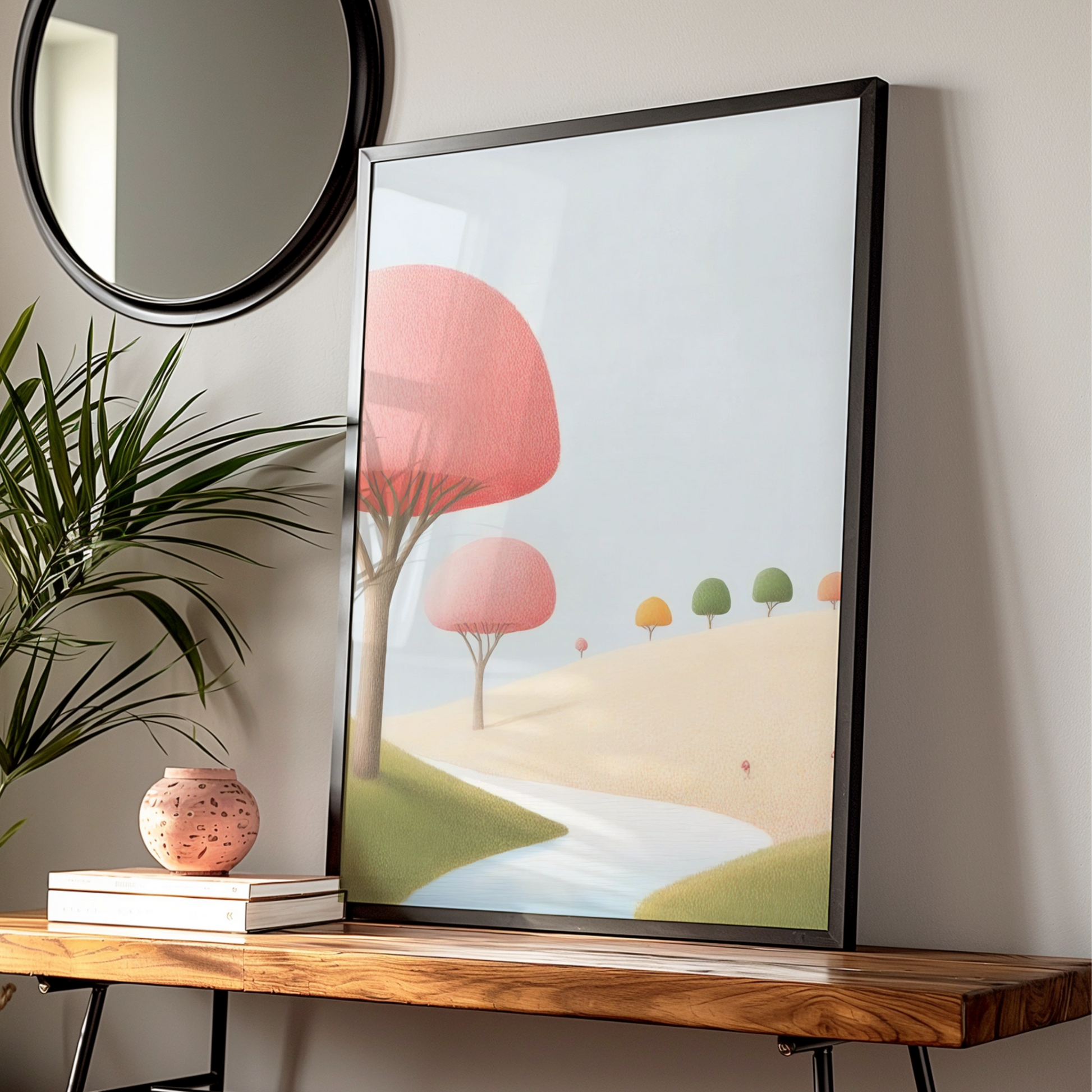 Nursery Wall Art Pastel Landscape Print, Cute Tree Poster, Baby Room Decor Gift