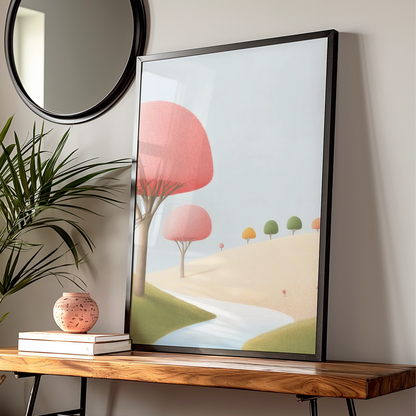 Nursery Wall Art Pastel Landscape Print, Cute Tree Poster, Baby Room Decor Gift