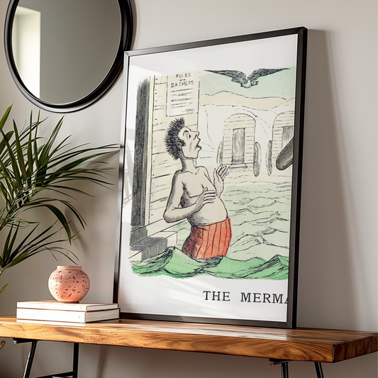 Vintage Bathing Comic Poster, Victorian Beach Humour Wall Art, Antique Seaside Print
